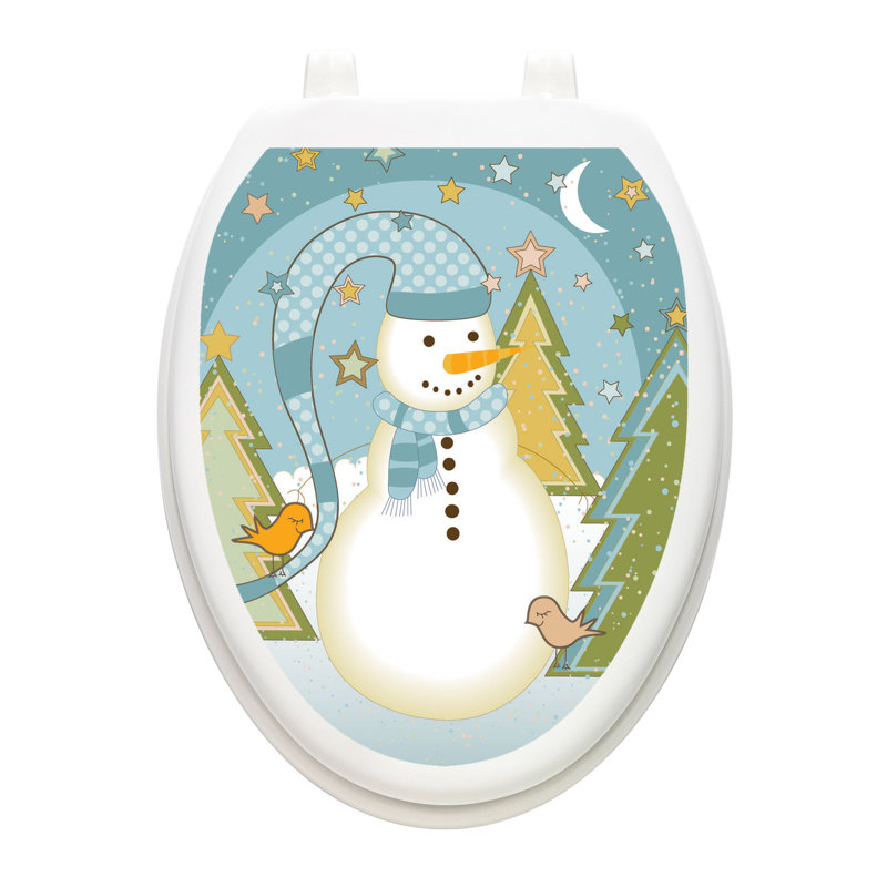 Adhésif décoratif pour siège de toilette bonhomme de neige Folk, Allongé