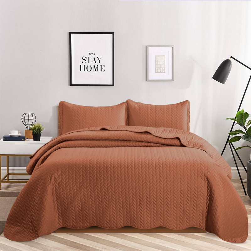 Embossed Microfiber Bedspread Set For King – Oversized, Soft & Dust-Resistant, 3-Piece, Rust