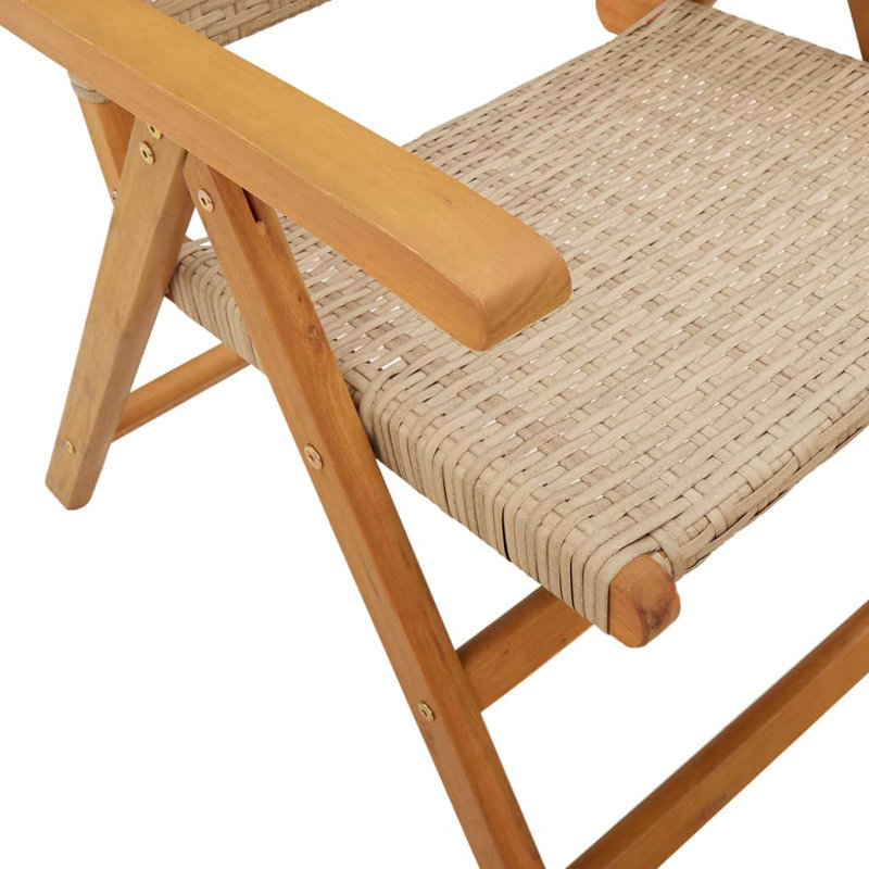 Ensemble de salle à manger de jardin en bois d'acacia massif, rotin PE, grand, Beige