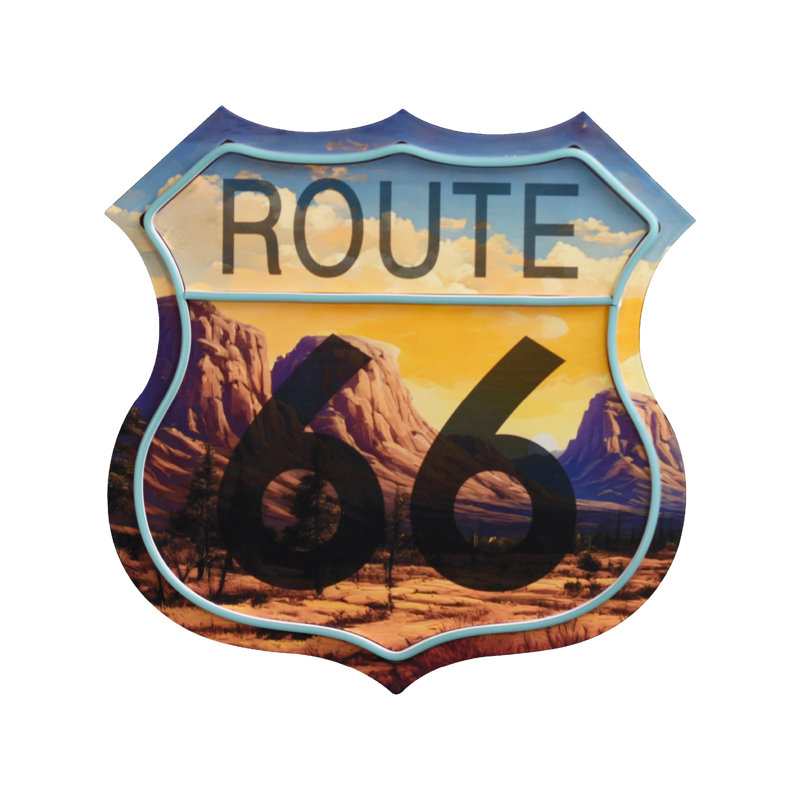 Panneau de signalisation DEL Route 66 - Décoration murale rétro lumineuse, panneau de signalisation de style néon bleu clair