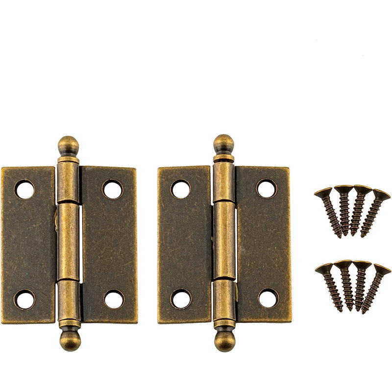 Charnières à culot moyen avec embouts sphériques (1 15/16 po de haut x 1 5/8 po de large), Laiton antique, Fer