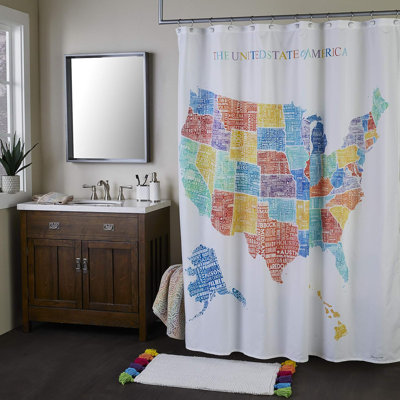USA Map Shower Curtain With Detailed State Borders - Durable Polyester Fabric - Lightweight And Easy To Hang - Perfect For Geography Enthusiasts