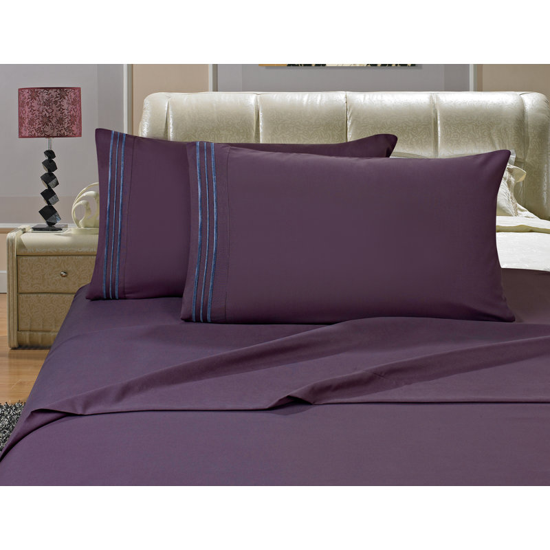  Ensemble de draps 1500 fils, Violet, Très grand californien