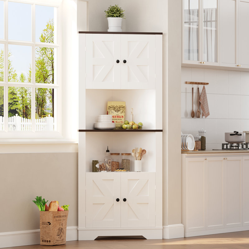 Corner Storage Cabinet, Farmhouse Small Floor Corner Cabinet with Door and Adjustable Shelf, Narrow Cabinet Organizer for Bathroom,Pantry, Living Room, Kitchen