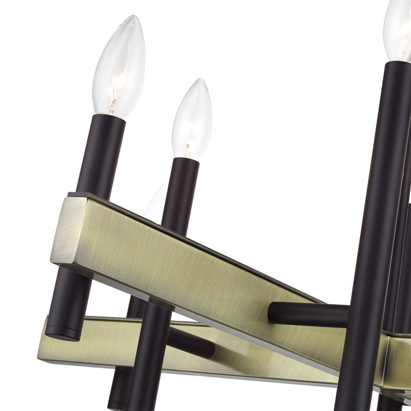 Lustre moyen 8 lumières noires avec accents en nickel brossé, Bronze, 8