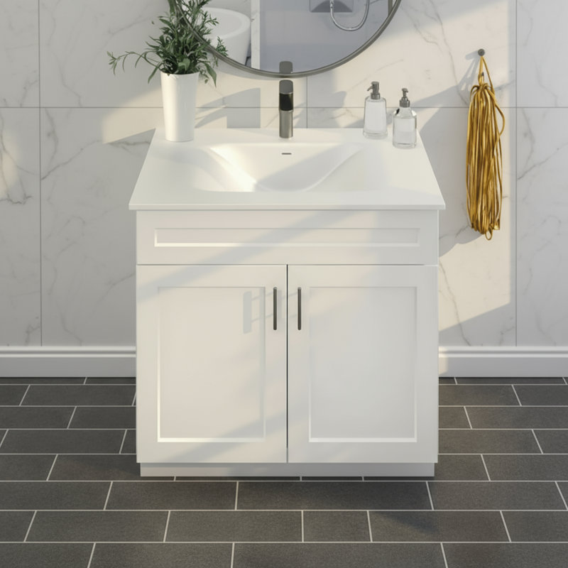 Base de meuble-lavabo blanche à bascule, conception modulaire, compatible avec l'installation du lavabo, simple et pratique.