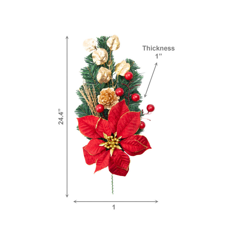 Poinsettia rouge et jet de pomme de pin doré - ensemble de 2