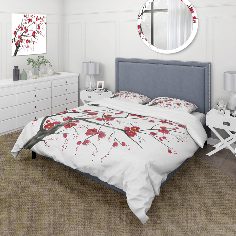 Ensemble de housse de couette en microfibre blanc / rouge, Housse de couette pour très grand lit et 2 très