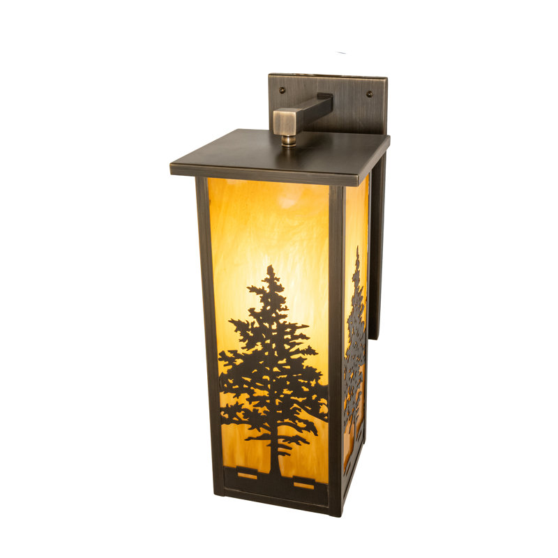 1 - Light Armed Sconce, 18.5" H x 7.5" W x 10.25" D, Orange / Hi-Lited Craftsman Brown, Brass/Glass