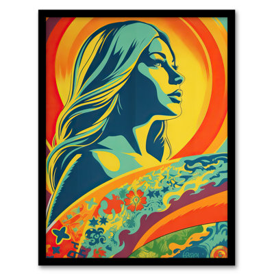 Alitsia Girl Surfer Aesthetic Sunset Surfing Floral Surf Board - Single Picture Frame Print