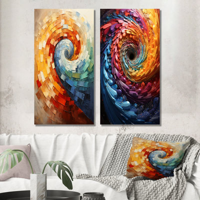 Solitary Spiral Colorful Arc Rainbow I - Abstract Spirals Metal Wall Art Set Of 3