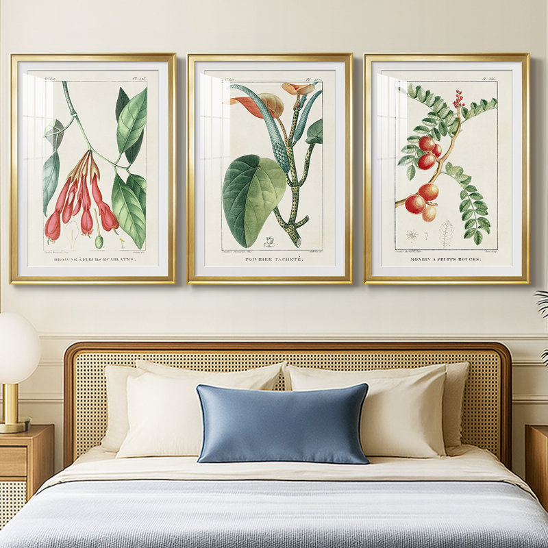 Turpin Tropical Botanicals I - Impression personnalisée de qualité supérieure avec passe-partout - 3 pièces, Doré