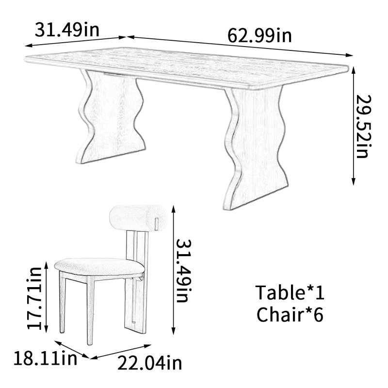 Retro Simple Design Rectangular Dining Table Set, 29.52"H x 62.99"L x 31.49"W