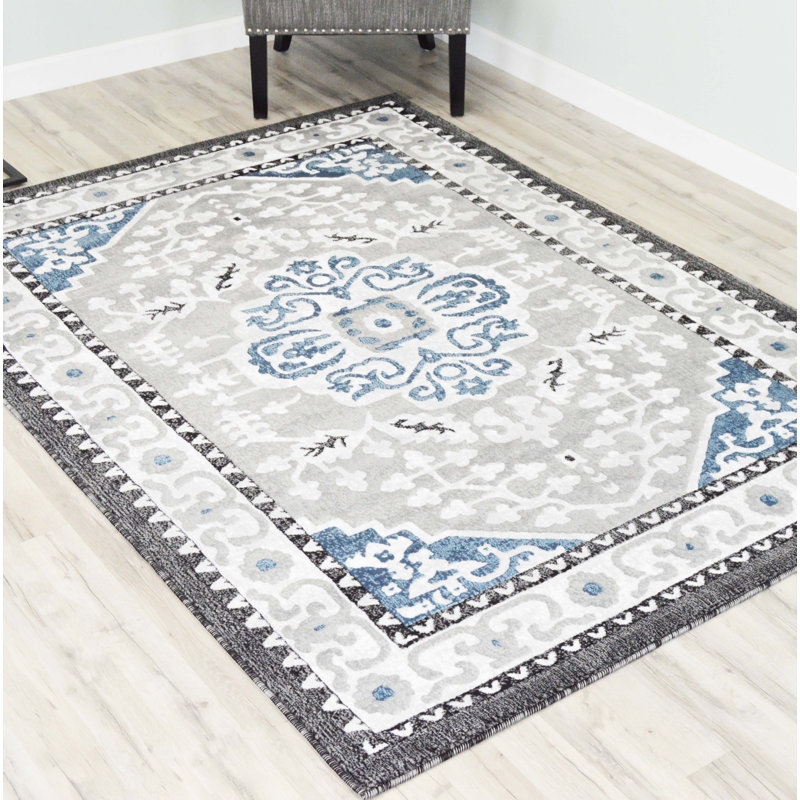 Tapis oriental gris / bleu, Rectangle 8 pi x 10 pi 5 po