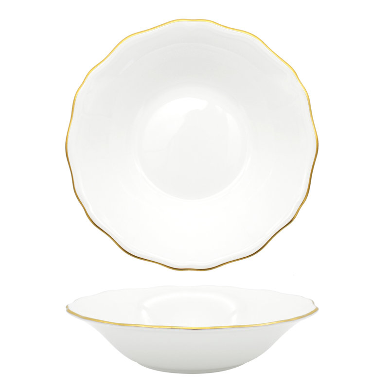 Amelie Bone China Dining Bowl, Brushed Gold/White