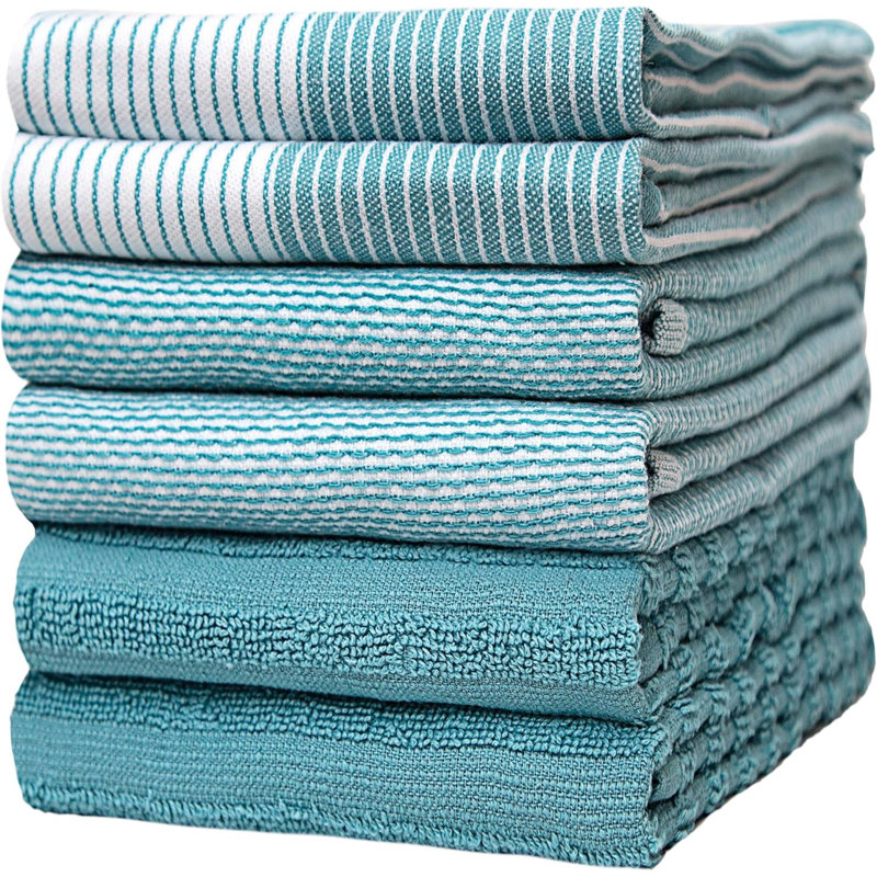 Serviettes de cuisine de qualité supérieure (paquet de 6) | Grands torchons en coton | Ensemble de linge de cuisine plat et éponge très absorbant avec boucle de suspension | Turquoise