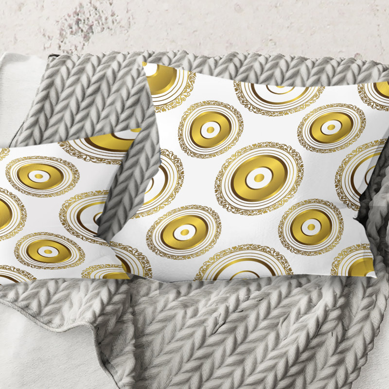 Coussin circulaire imprimé motif doré Mid-Century, 18 po x 18 po