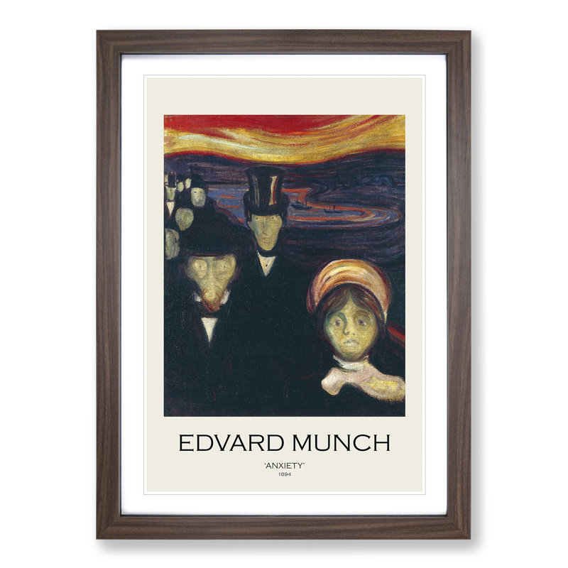 Anxiety by Edvard Munch - Picture Frame Painting, Walnut Framed, 48cm H x 36cm W x 2cm D