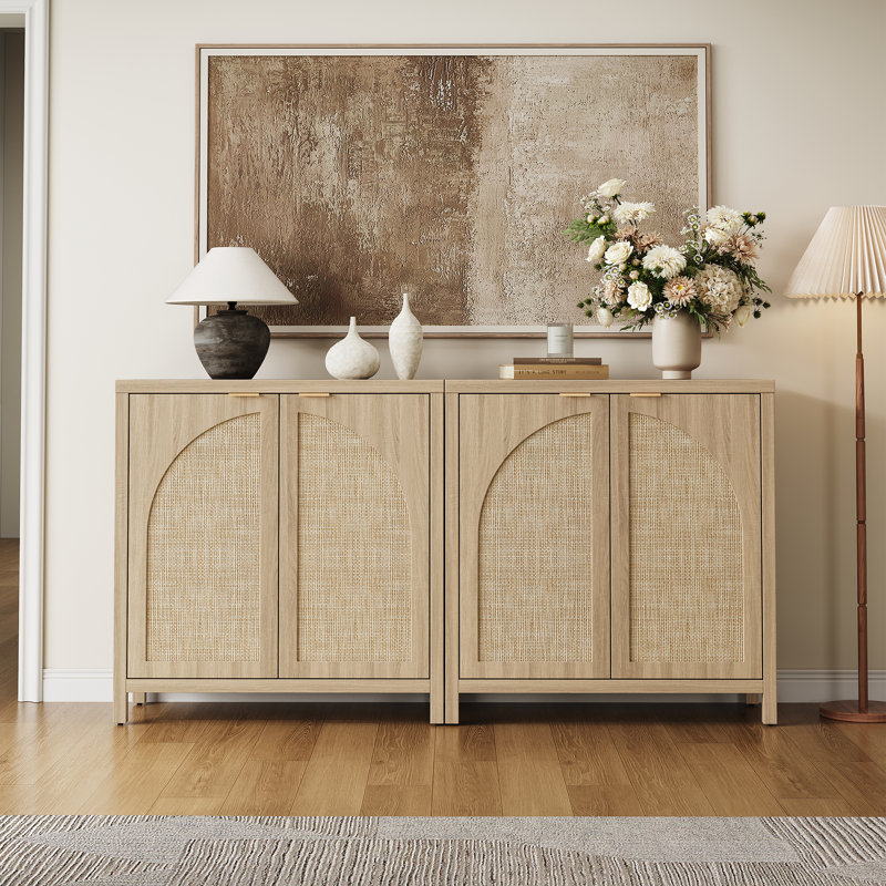 Boho - Rattan Sideboard With Adjustable Shelves, Light Oak