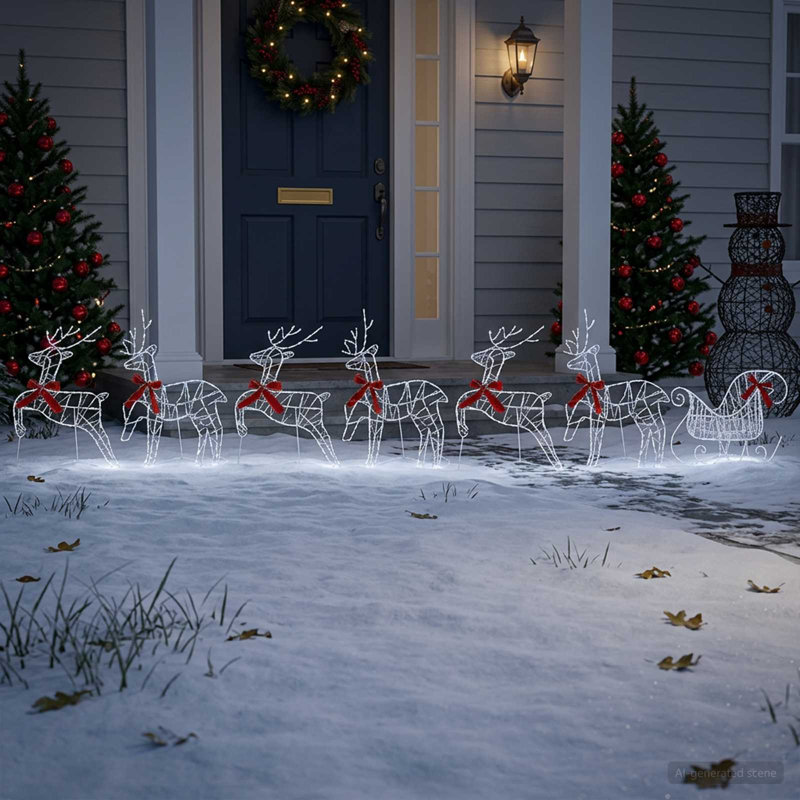 Christmas Reindeer with sleigh LED Christmas Reindeer, Transparent String, Cold White, 7