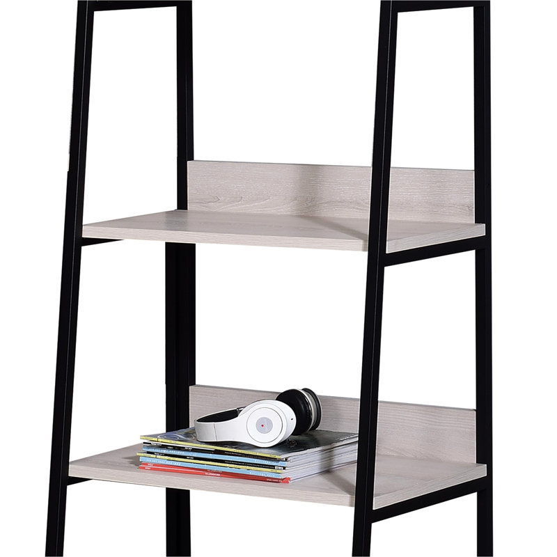 Bibliothèque autoportante rectangulaire de 24 pouces de largeur, 5 compartiments ouverts, placage de papier au fini naturel stratifié + tablettes, structure en métal noir, limite de 100 lb