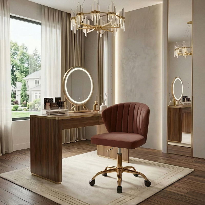 Adelynn Ergonomic Task Chair with Tufted Back, Burn Brick
