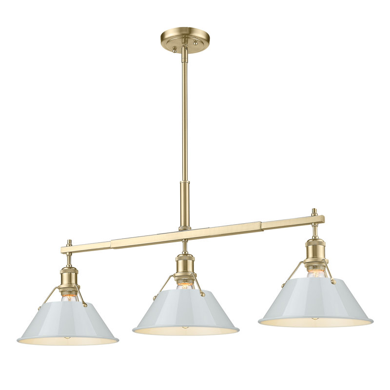 Luminaire suspendu linéaire à 3 lumières pour îlot de cuisine Weatherford, Bleu sombre, Brushed Champagne Bronze