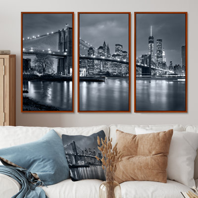 " Panorama New York City At Night " 3 - Pieces