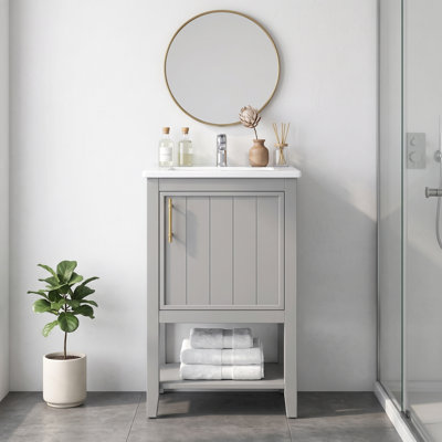 20 in. W x 18 in. D x 34 in. H Single Sink Freestanding Bath Vanity in Gray with Integrated Ceramic Sink Top