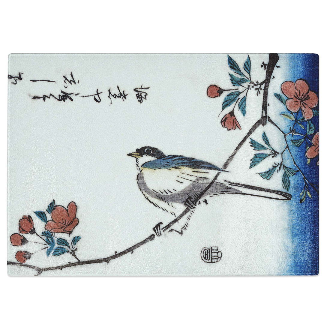 Tempered Glass Bird upon a Cherry Branch Chopping Board