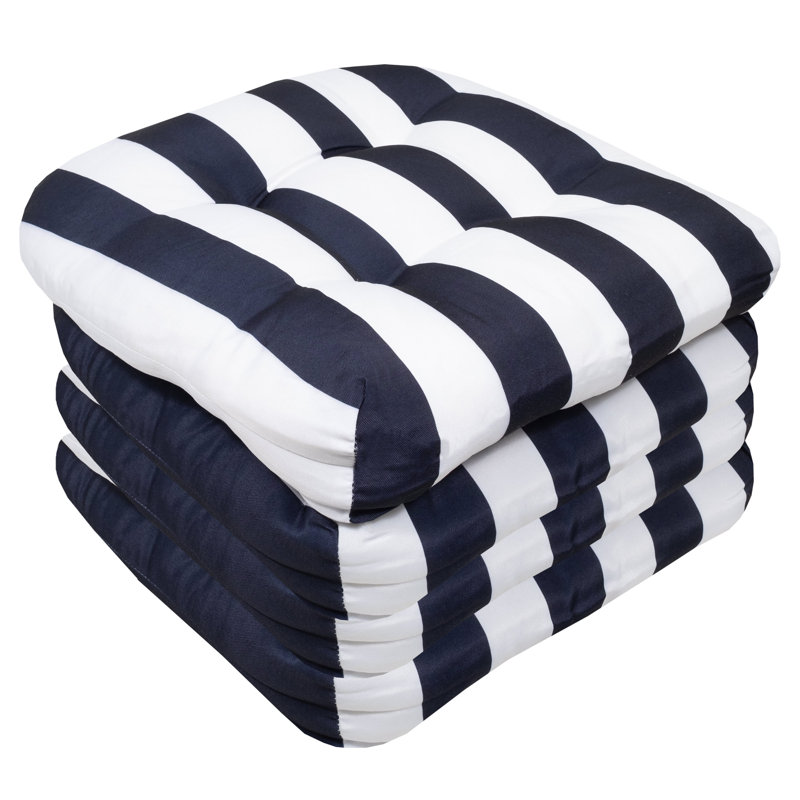 Coussins de coussins de patio intérieur / extérieur Stripe, Polyester bleu marine / blanc, 4