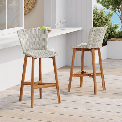 Rocky Outdoor 26.7” Seat Height PE Rattan Counter Stools With Acacia Wood Frame