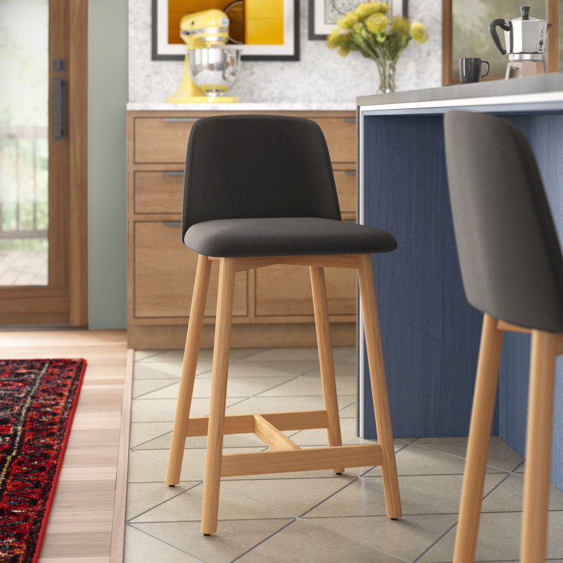 Chip Upholstered Counter Stool with Solid Wood Frame, 100% Polyester-Gunmetal, White Oak, Counter Stool (25.1" Seat Height)