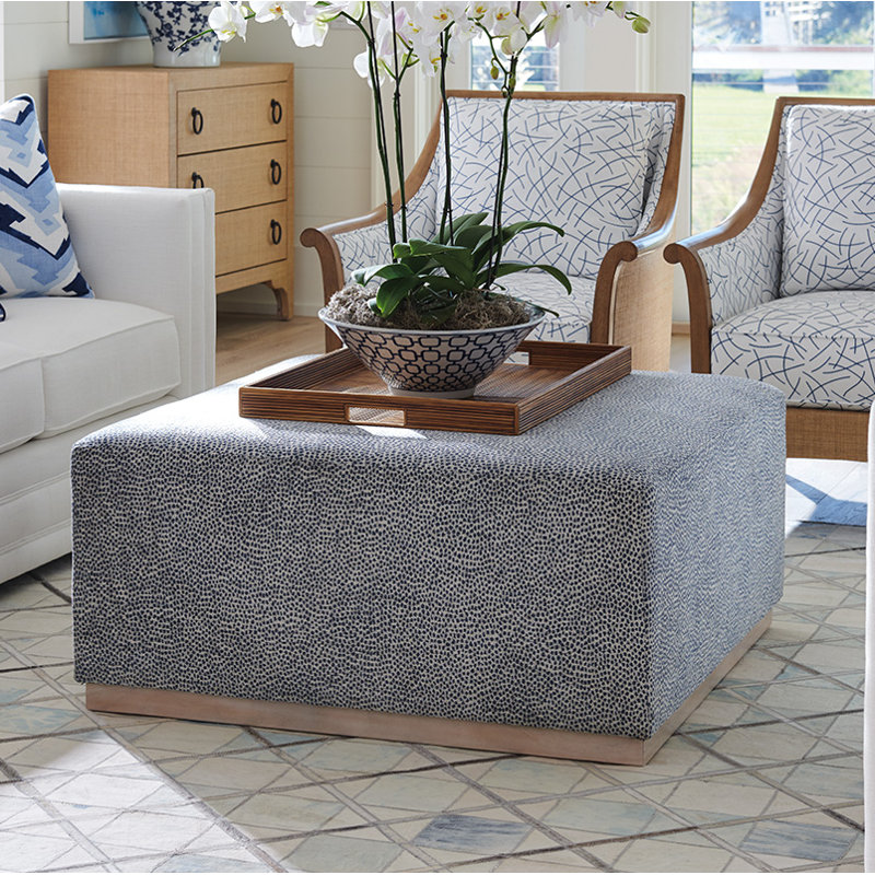 Barclay Butera Upholstery Square Ottoman, Blue/Gray, Cameo Shores