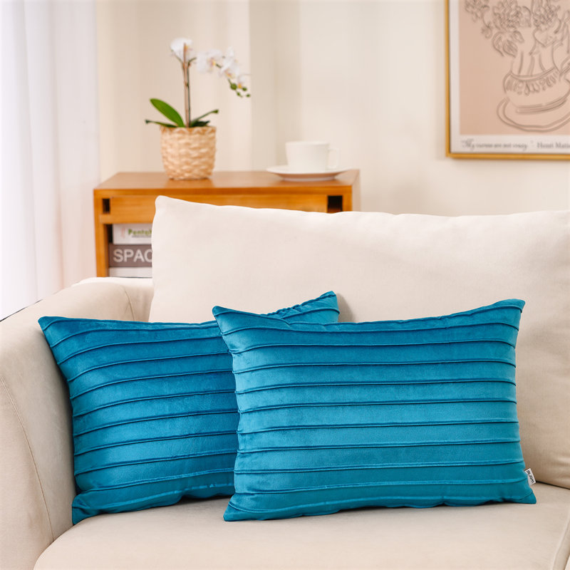 Striped Velvet Throw Pillow, Royal Blue