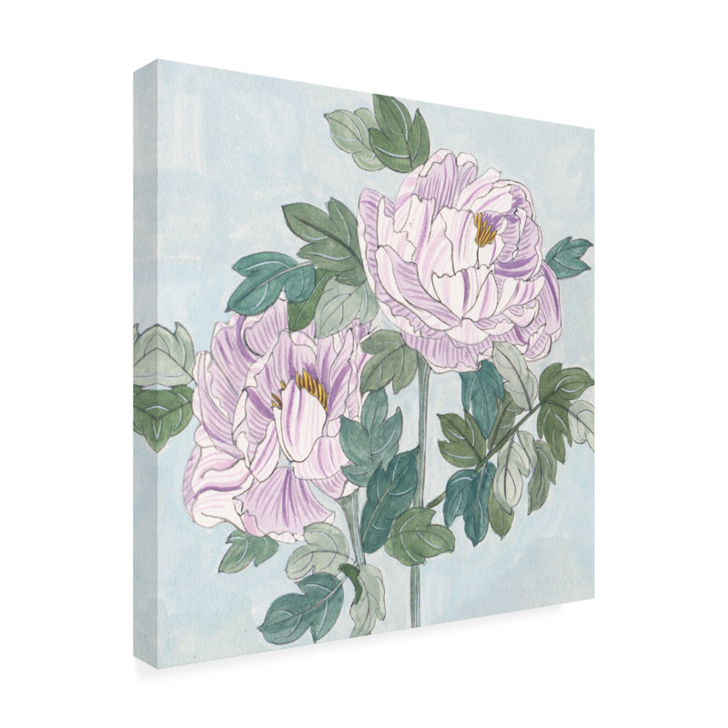 "Pivoines rayées I" sur toile, H 14 po x l 14 po