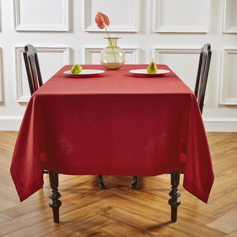 Diana - 100% Pure Linen Tablecloth, 90" L x 60" W, Cherry, Solid Color