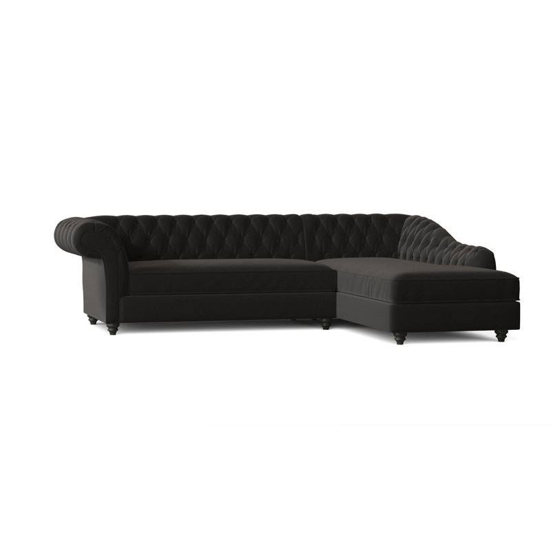 Elizabeth Upholstered L-Shaped Sectional, Dynamite Bark, Right Hand Facing, Black
