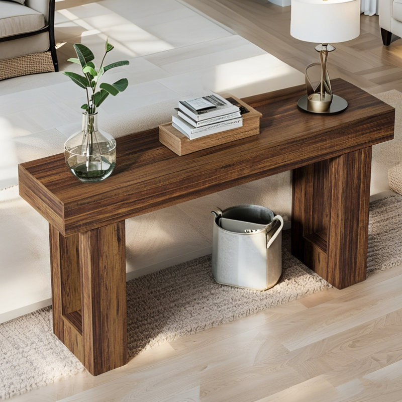63-Inch Rustic Brown Wooden Console Table with Storage