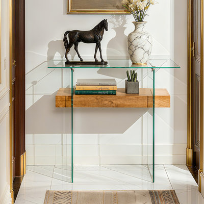 Tempered Glass Console Table with Shelf