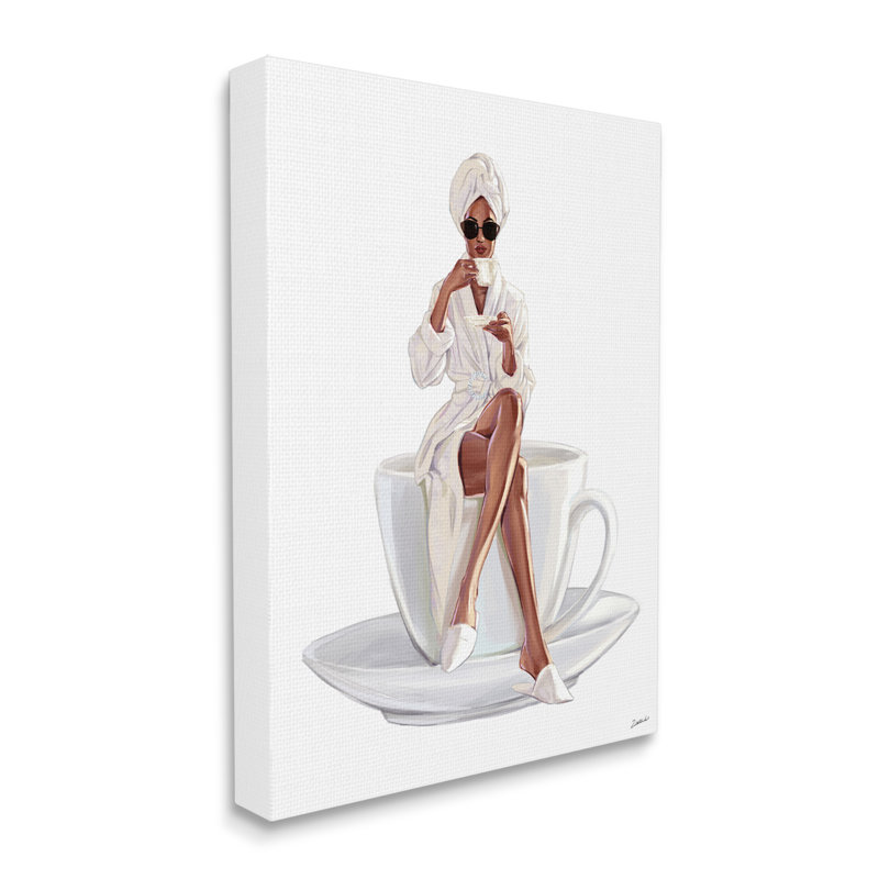 «Fashionable Woman Morning Coffee» par Ziwei Li - impression sur toile tendue, H 20 po x l 16 po x P 1,5 po