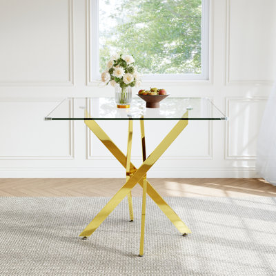 Square Dining Tempered Glass Dining Table With Stainless Steel Legs