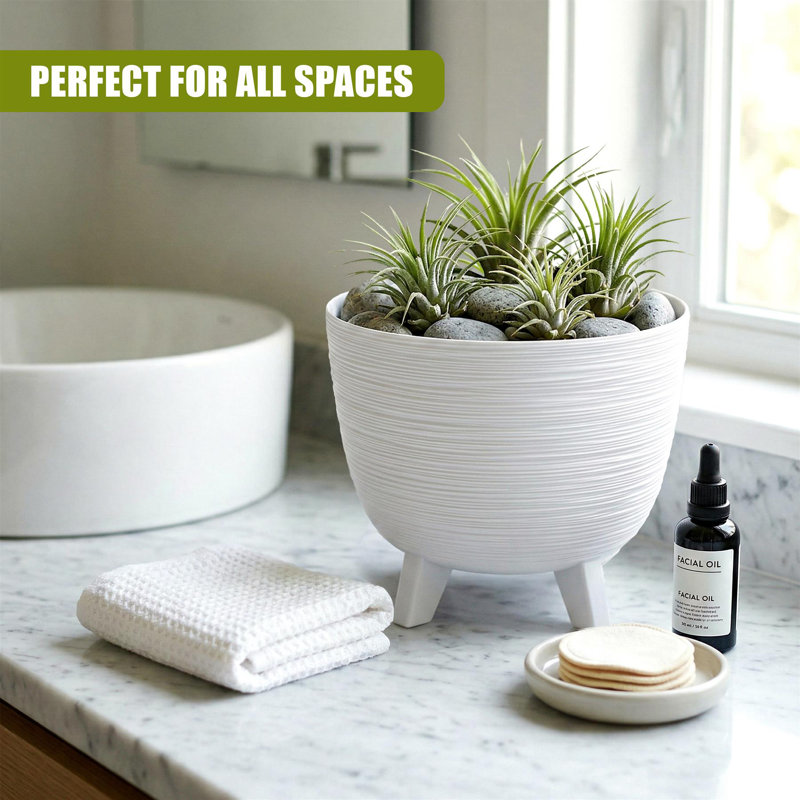 Pot Planter, 19.5cm H x 23.6cm W x 23.5cm D, White