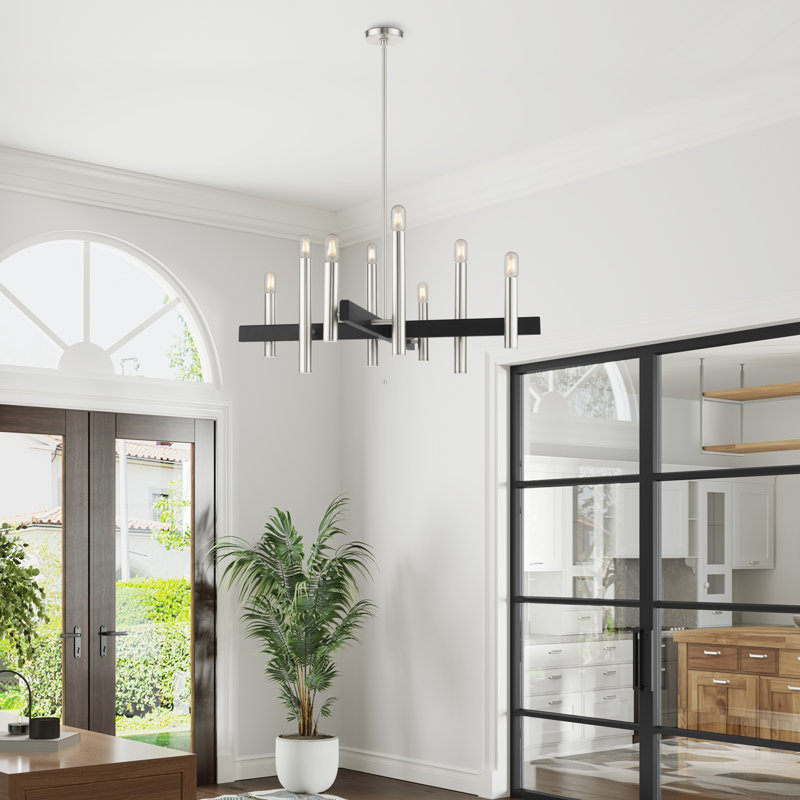 Jozlyne 8 - Light Steel Dimmable Modern Linear Chandelier, Brushed Nickel