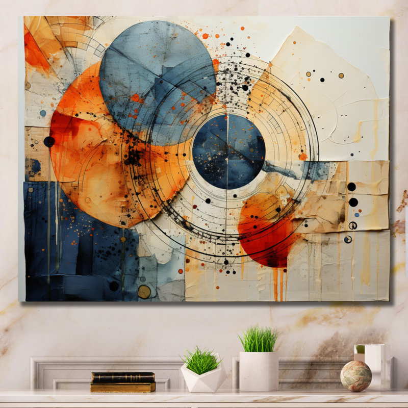 Technique mixte - Spirales abstraites, art mural, H 16 po x l 32 po x P 1 po, Toile tendue