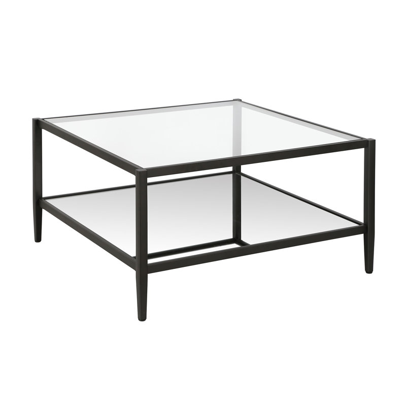 Hera 32" Wide Square Coffee Table with Mirror Shelf in Blackened Bronze, Blackened Bronze