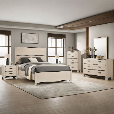 Ensemble de chambre à coucher 6 pièces, grand lit, commode, miroir, commode et 2 tables de chevet Rossignol