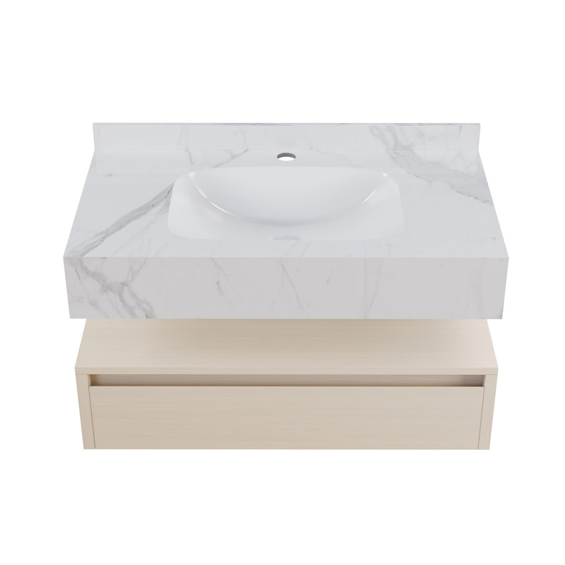 Meuble-lavabo mural 36 po avec plateau en marbre blanc Avancer, Blanc