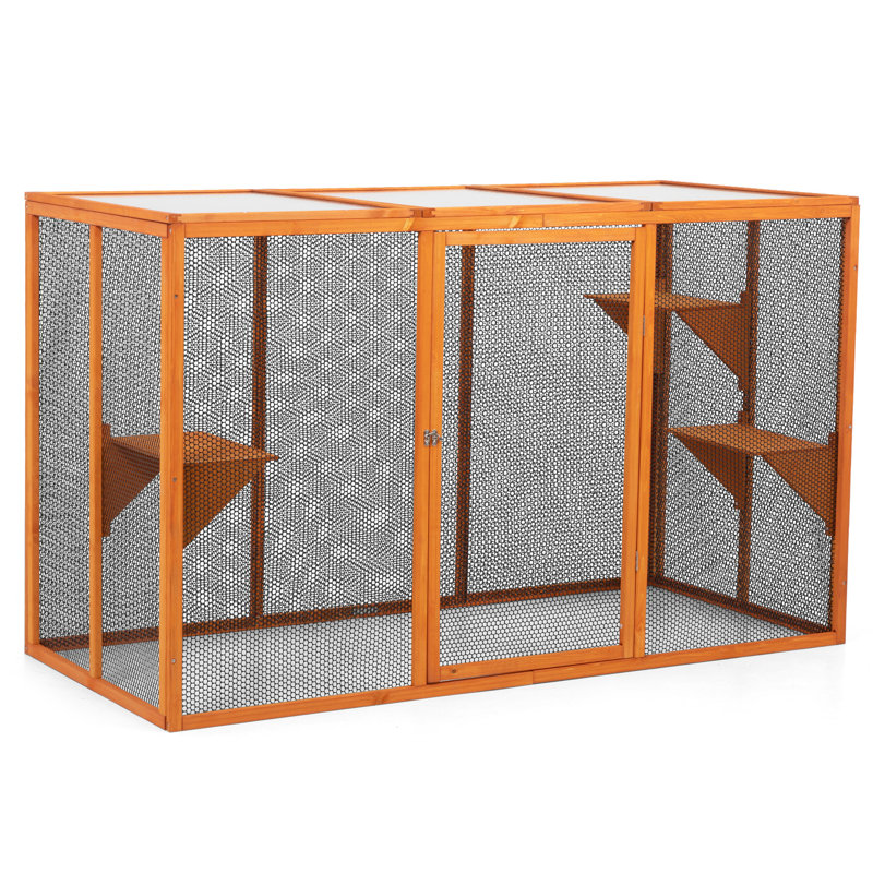 Cabine pour chat détachable avec toit imperméable et 3 plateformes de saut - Plateforme de divertissement pour chenil orange