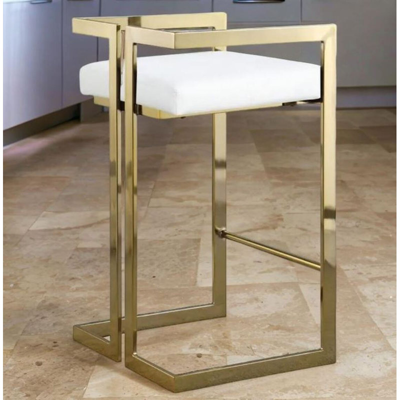 Tabouret en simili cuir Mantis, Blanc, Doré
